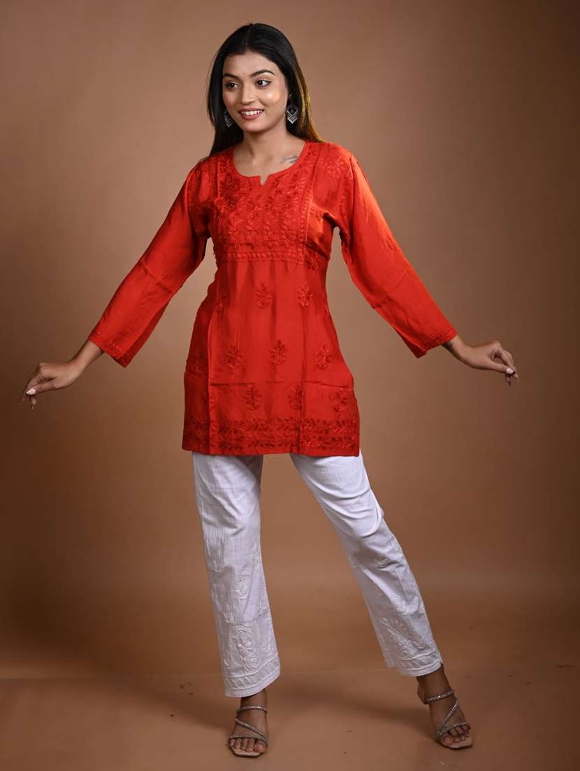 women long sleeve straight chikankari kurti