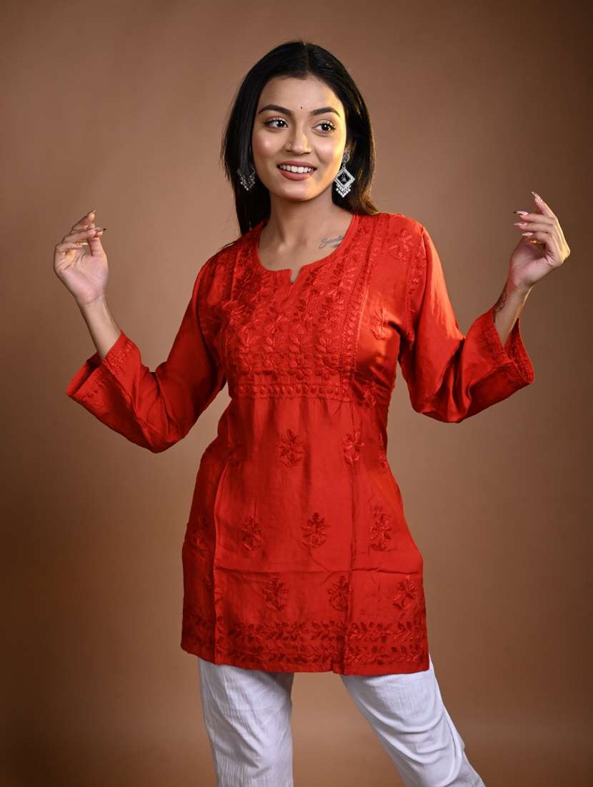 women long sleeve straight chikankari kurti - 22268747 -  Standard Image - 1