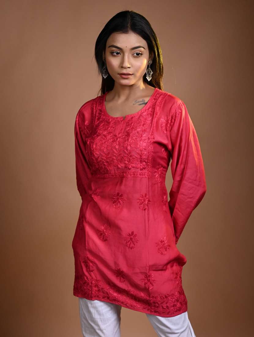 women long sleeve straight chikankari kurti - 22268748 -  Standard Image - 1