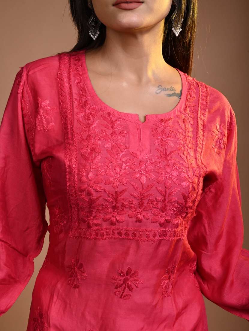 women long sleeve straight chikankari kurti - 22268748 -  Standard Image - 4