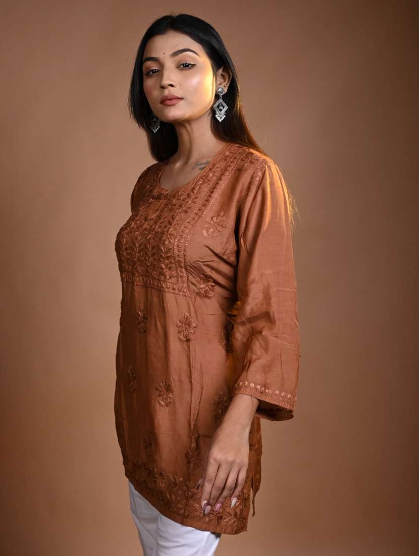 women long sleeve straight chikankari kurti - 22268750 -  Standard Image - 1