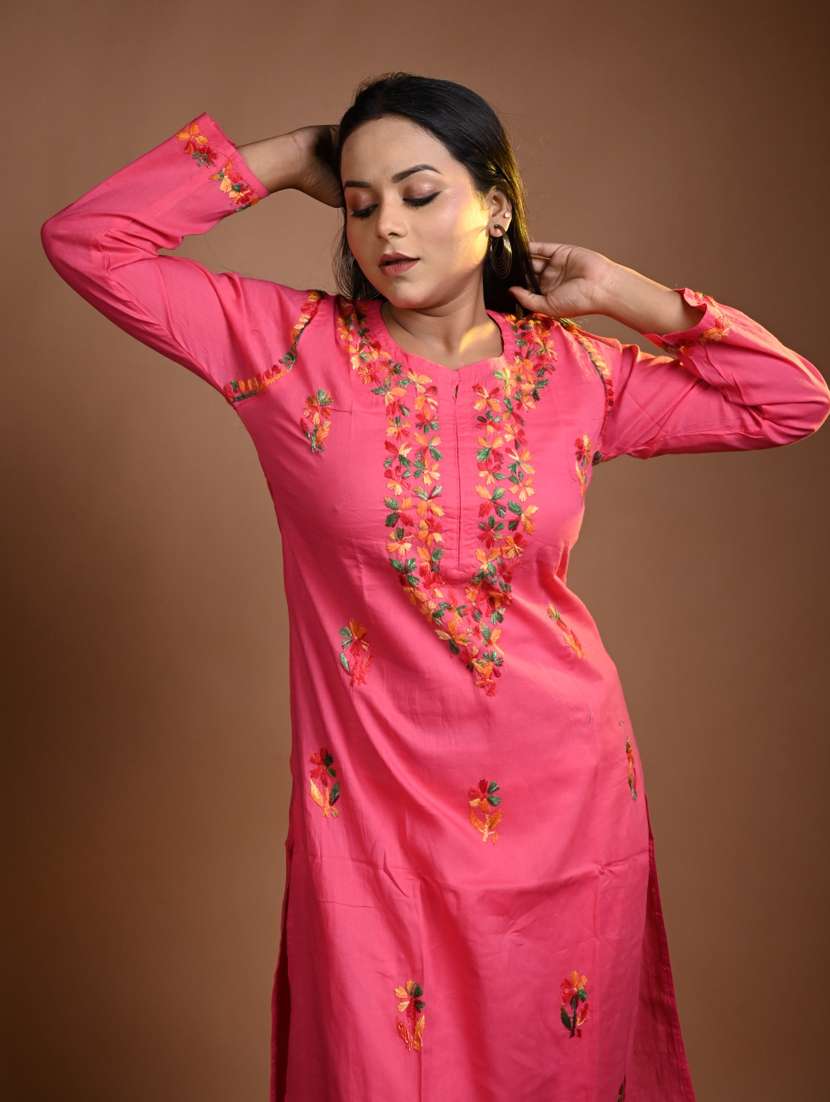 women long sleeve straight chikankari kurta - 22268751 -  Standard Image - 1