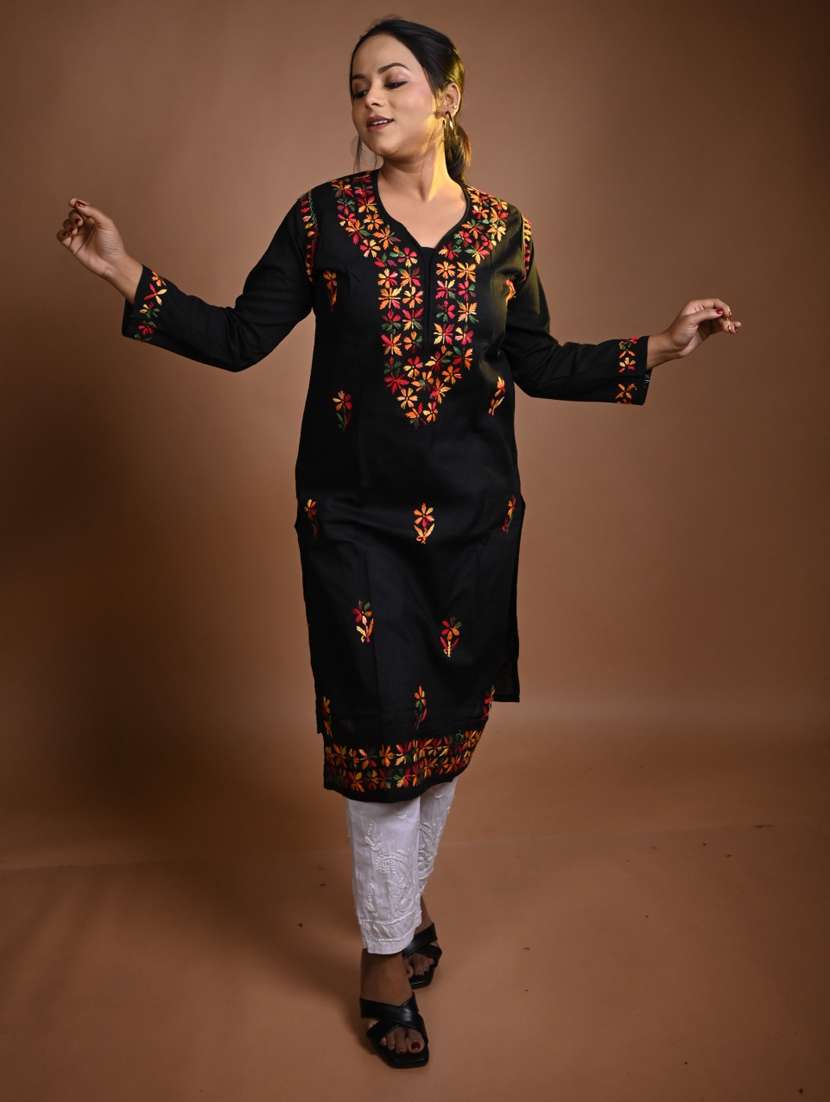 women long sleeve straight chikankari kurta
