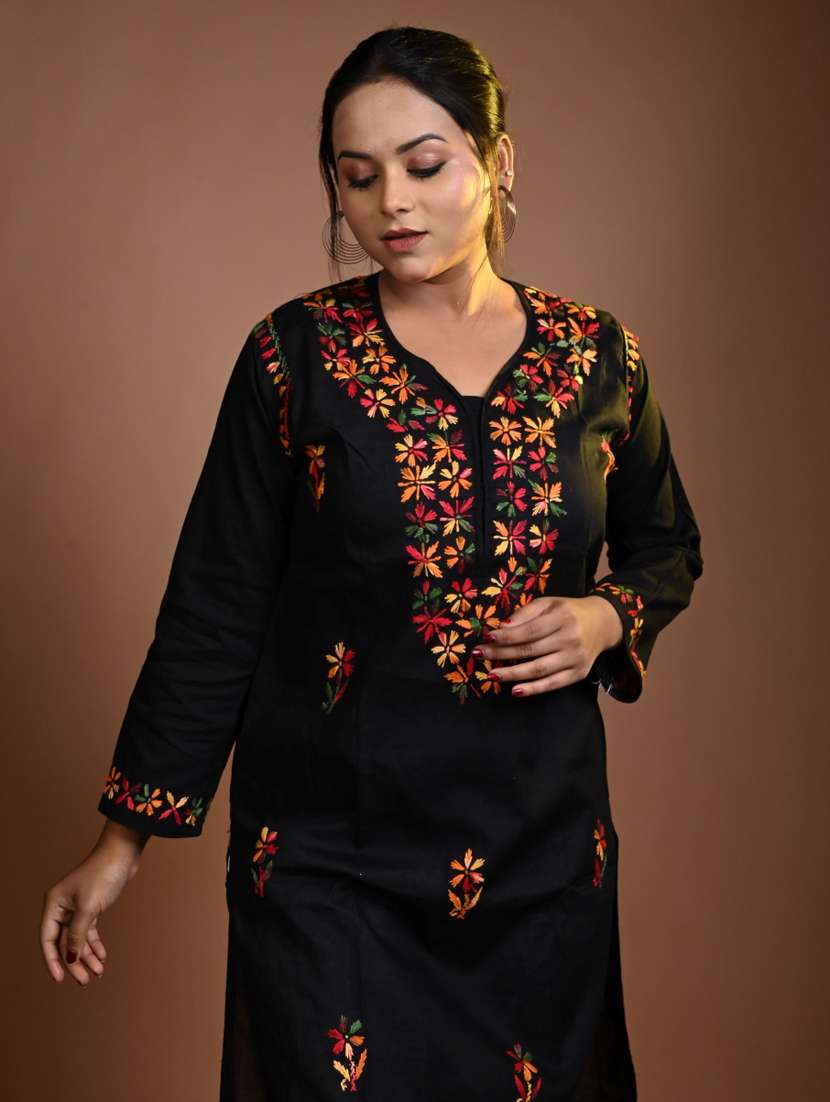 women long sleeve straight chikankari kurta - 22268753 -  Standard Image - 1
