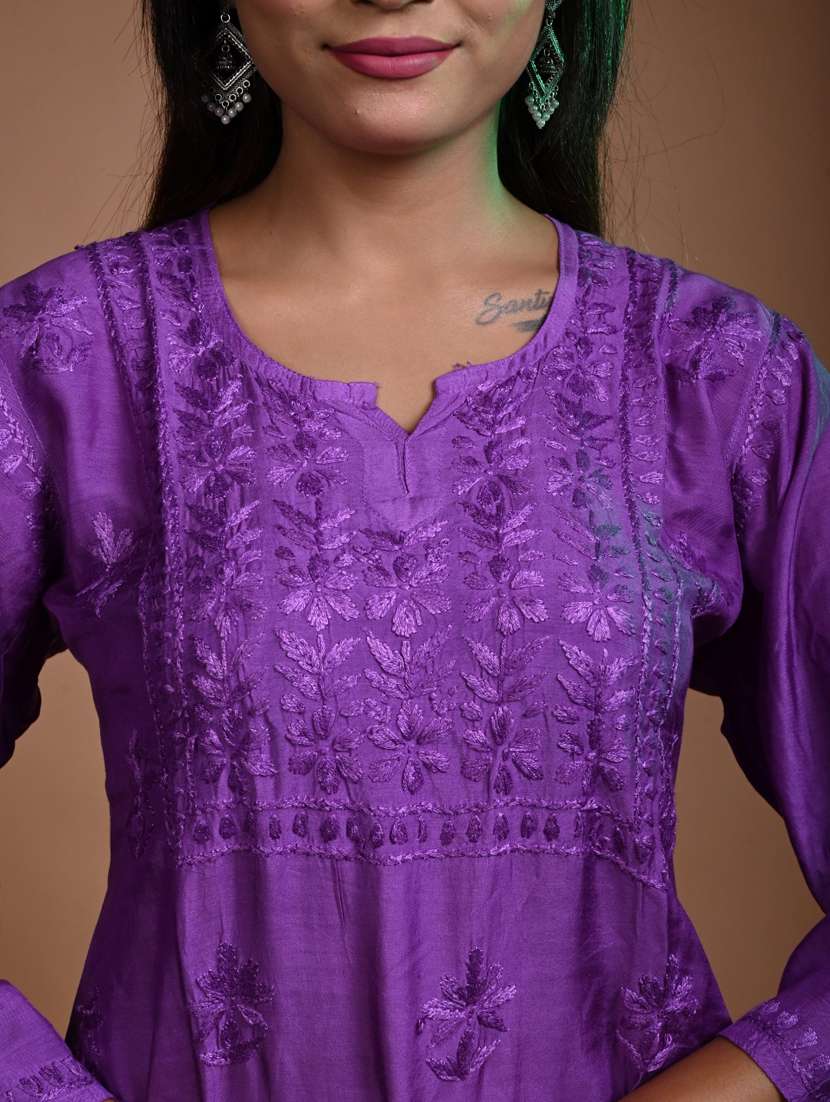women long sleeve straight chikankari kurti - 22268756 -  Standard Image - 4