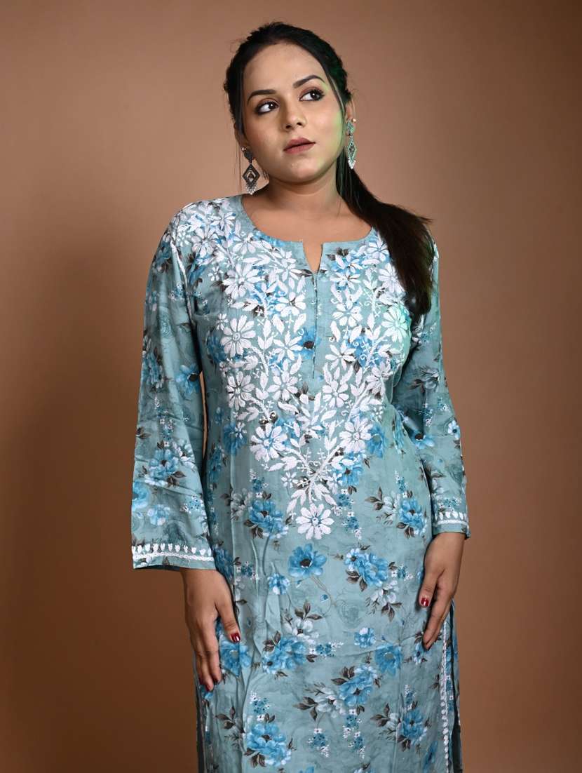women floral long sleeve straight kurta - 22268761 -  Standard Image - 1