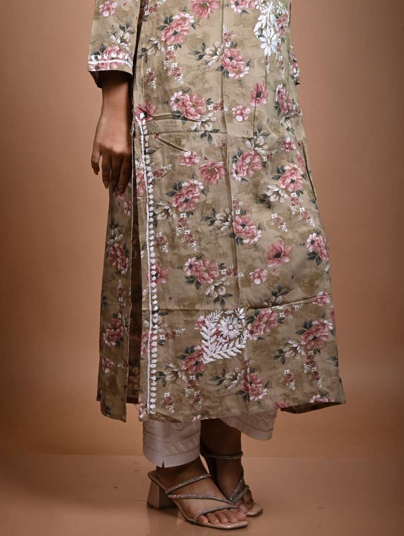 women floral long sleeve straight kurta - 22268762 -  Standard Image - 4