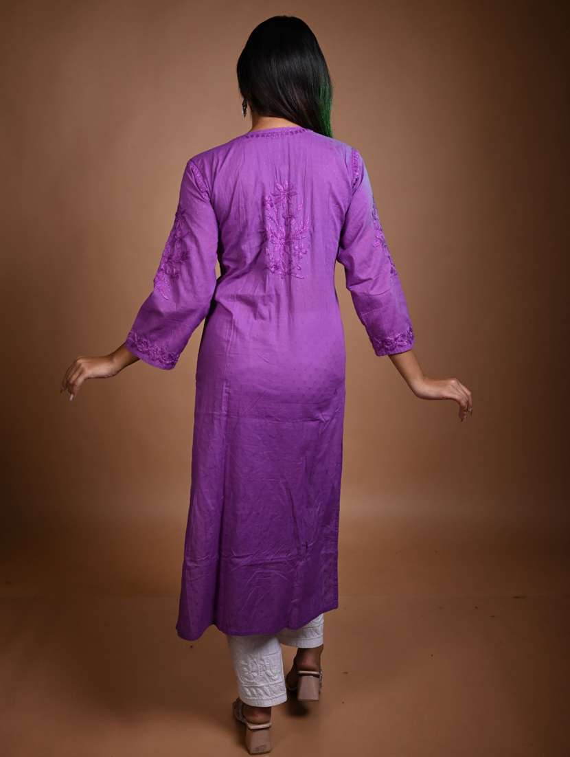 women solid with work three quarter sleeve  straight kurta - 22268764 -  Standard Image - 1