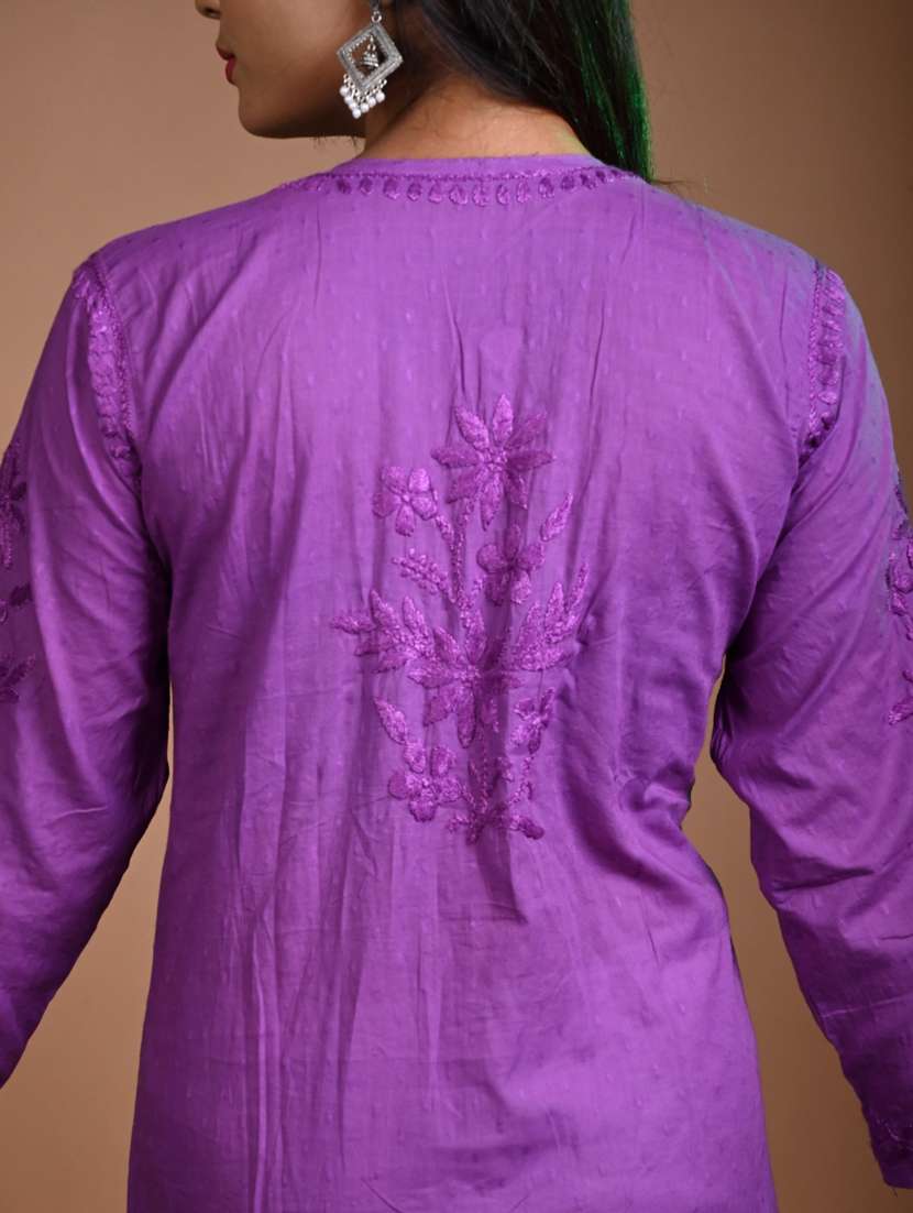 women solid with work three quarter sleeve  straight kurta - 22268764 -  Standard Image - 4