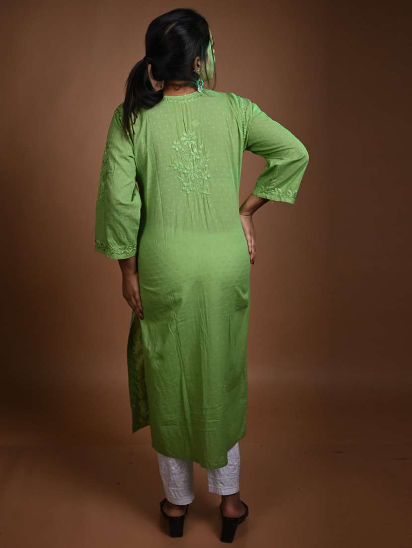 women solid with work three quarter sleeve straight kurta - 22268771 -  Standard Image - 1