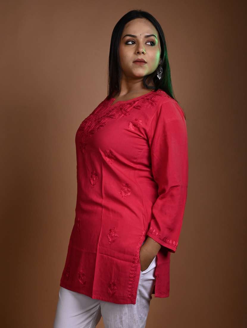 women solid with work long sleeve straight kurti - 22268773 -  Standard Image - 1