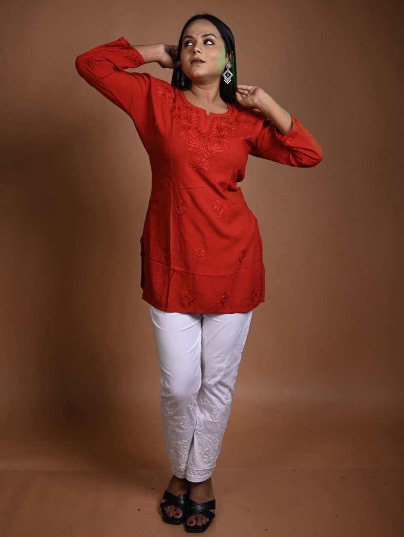 women solid with work long sleeve straight kurti - 22268774 -  Standard Image - 1