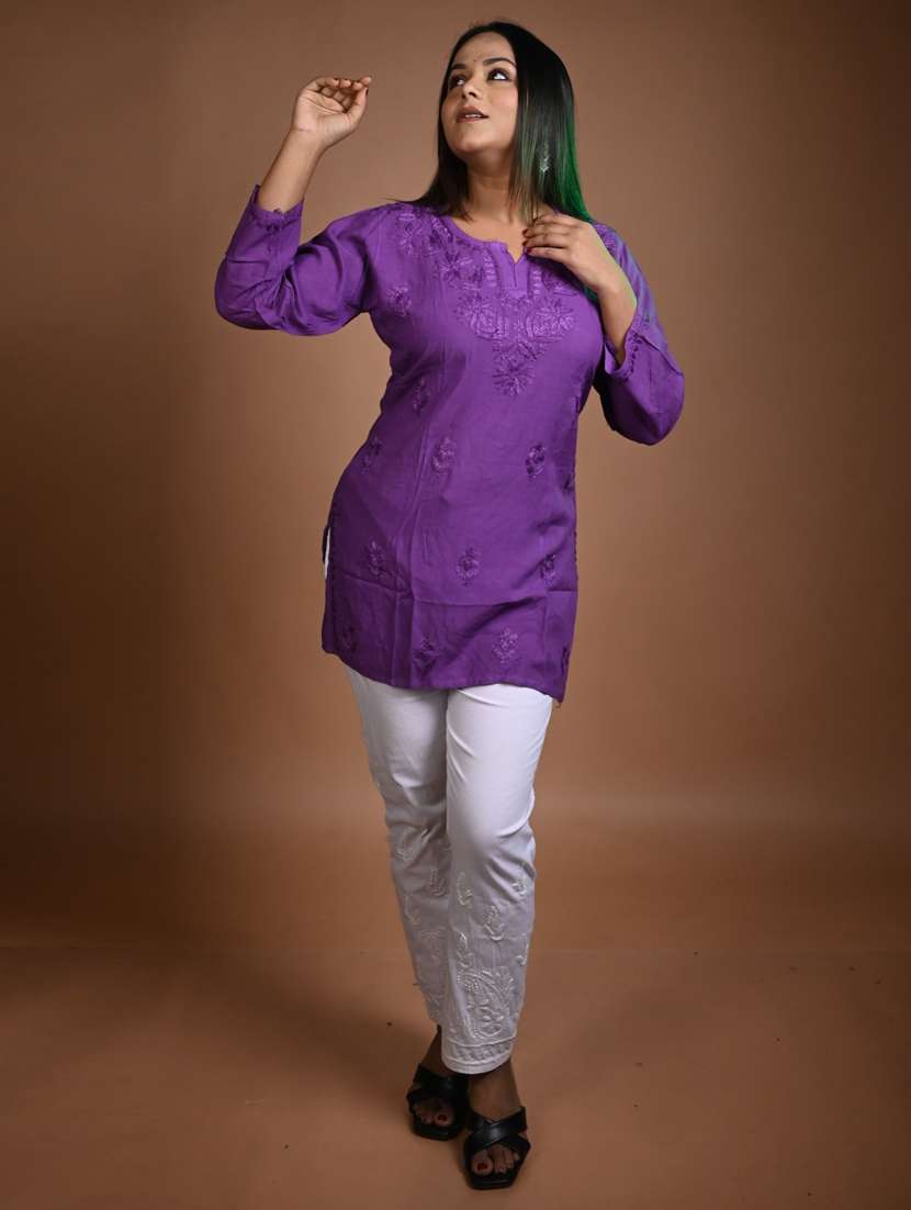 women solid with work long sleeve straight kurti - 22268775 -  Standard Image - 1