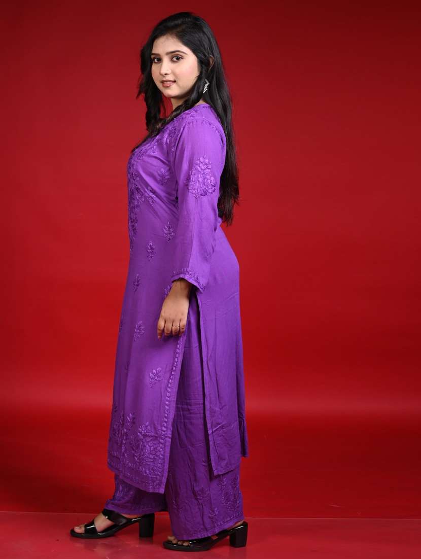 women solid with work long sleeve kurta palazzo set - 22268777 -  Standard Image - 1
