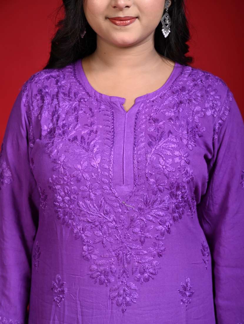 women solid with work long sleeve kurta palazzo set - 22268777 -  Standard Image - 4