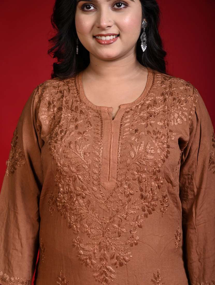 women solid with work long sleeve kurta palazzo set - 22268781 -  Standard Image - 4