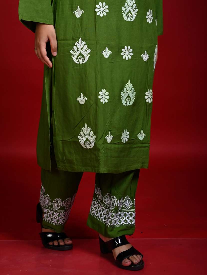 women solid with work long sleeve kurta pant set - 22268791 -  Standard Image - 4