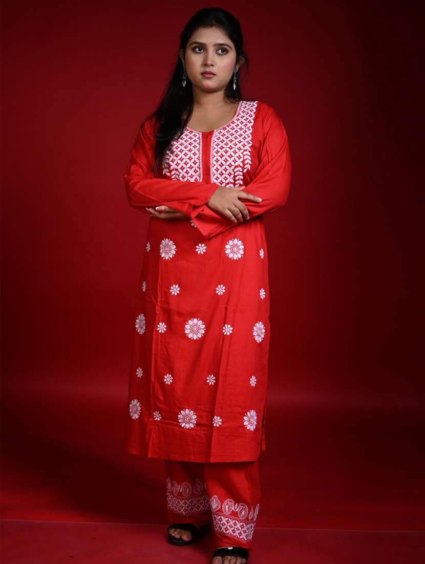 women solid with work long sleeve kurta pant set - 22268793 -  Standard Image - 1