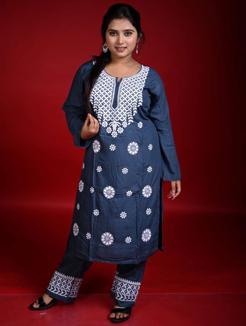 women solid with work long sleeve kurta pant set - 22268800 -  Standard Image - 1