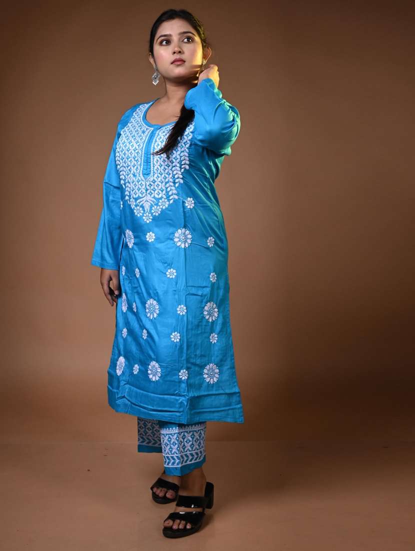 women solid with work long sleeve kurta pant set - 22268805 -  Standard Image - 1