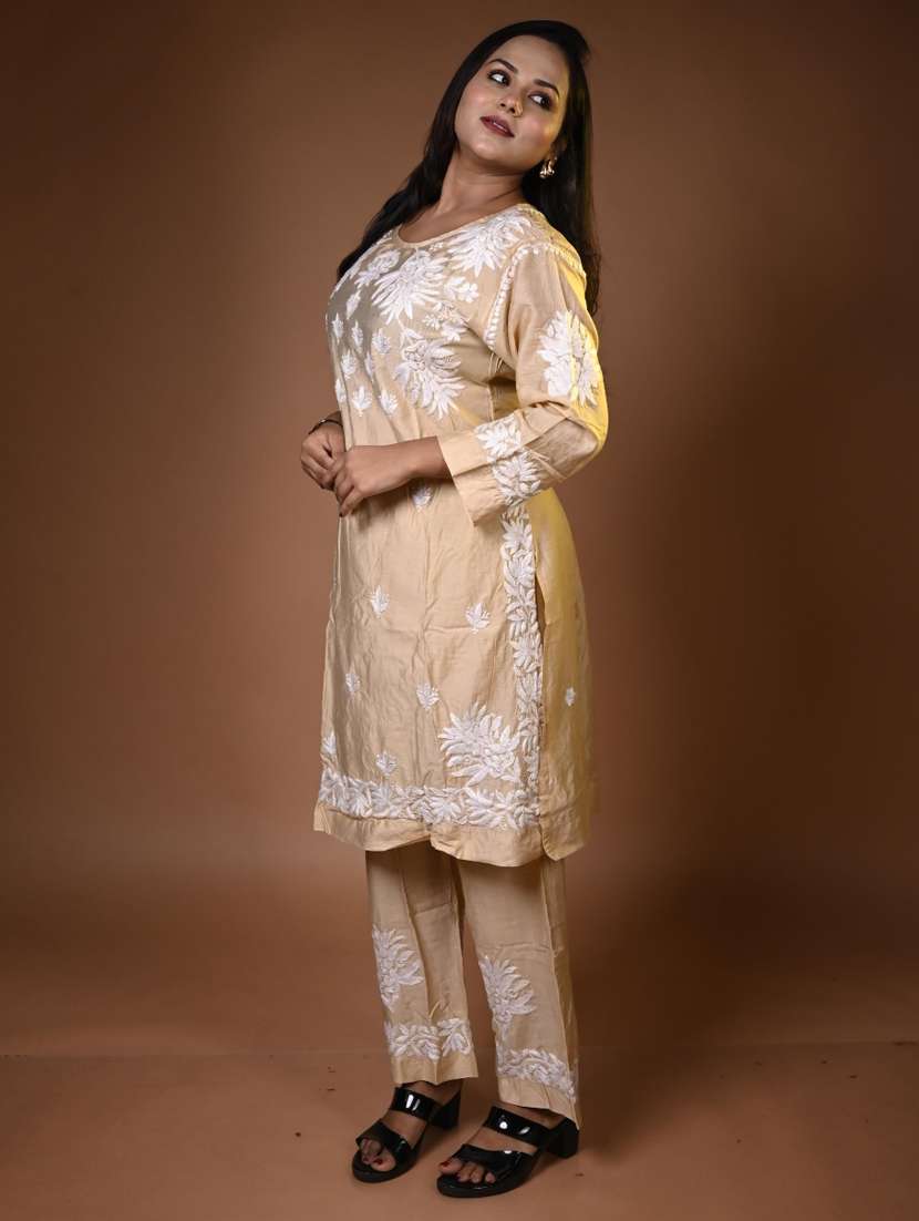 women solid with work long sleeve kurta palazzo set - 22268820 -  Standard Image - 1