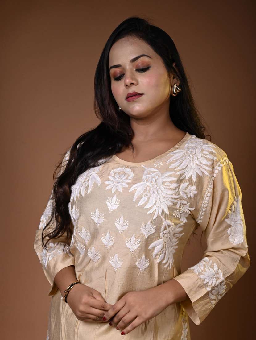 women solid with work long sleeve kurta palazzo set - 22268820 -  Standard Image - 4