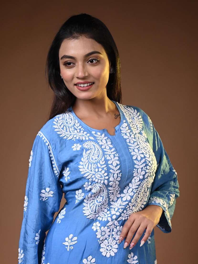 women solid with work long sleeve kurta pant set - 22268821 -  Standard Image - 4