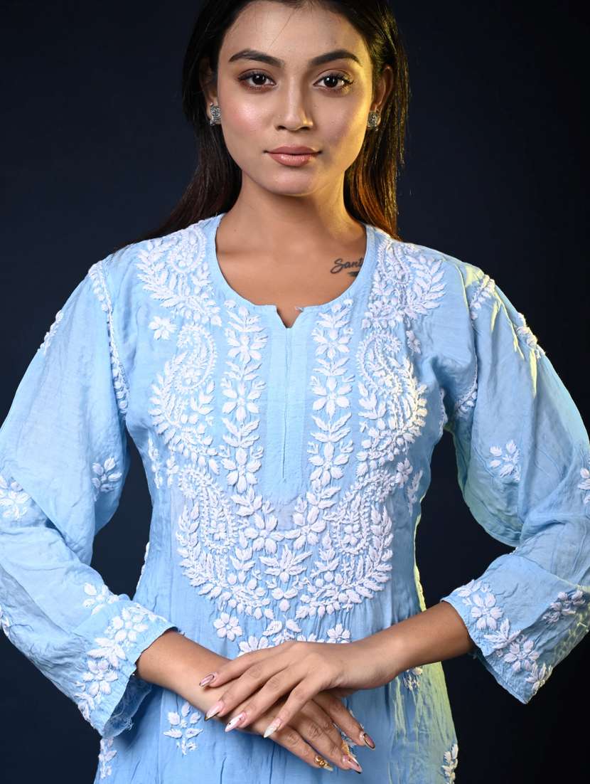 women solid with work three quarter sleeve kurta pant set - 22268853 -  Standard Image - 4