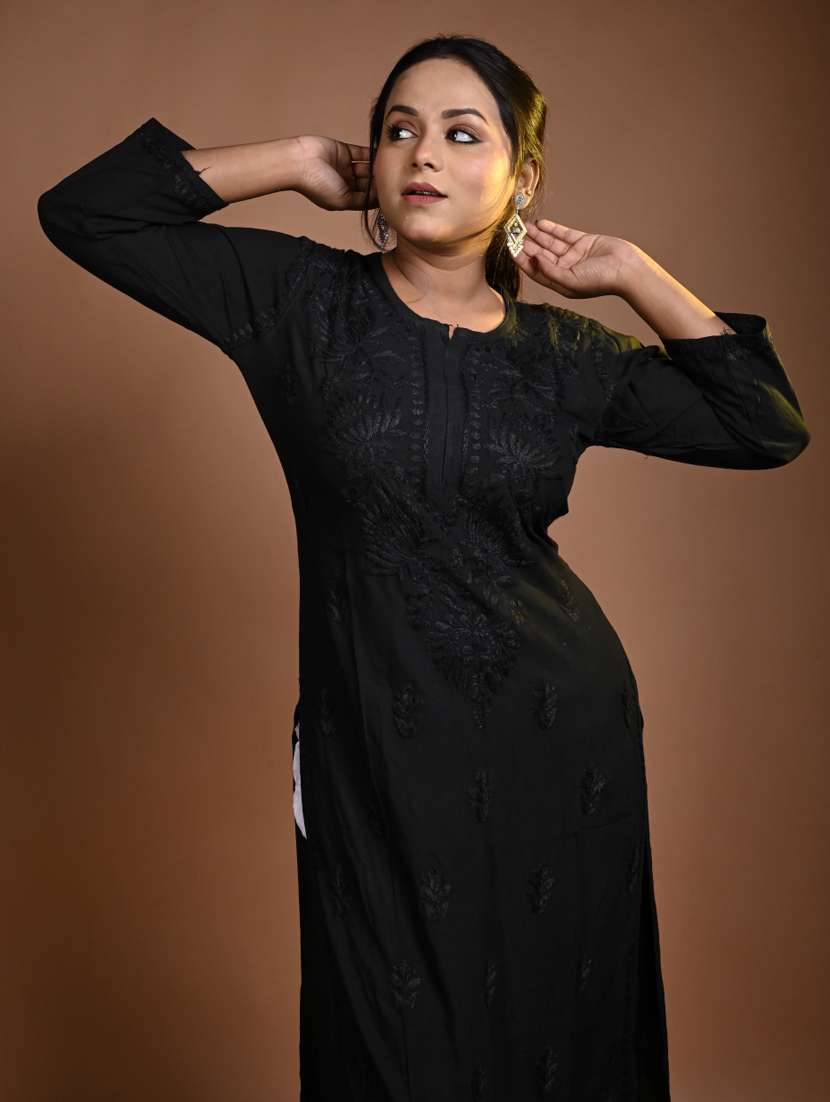 women solid with work three quarter sleeve kurta pant set - 22268870 -  Standard Image - 1