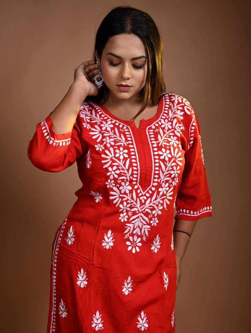 women solid with work three quarter sleeve kurta pant set - 22268881 -  Standard Image - 1