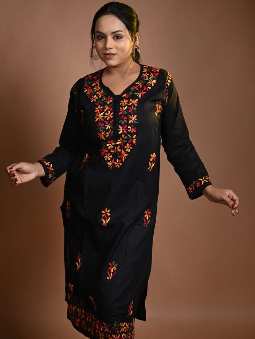 women solid with work long sleeve kurta pant set - 22268891 -  Standard Image - 1