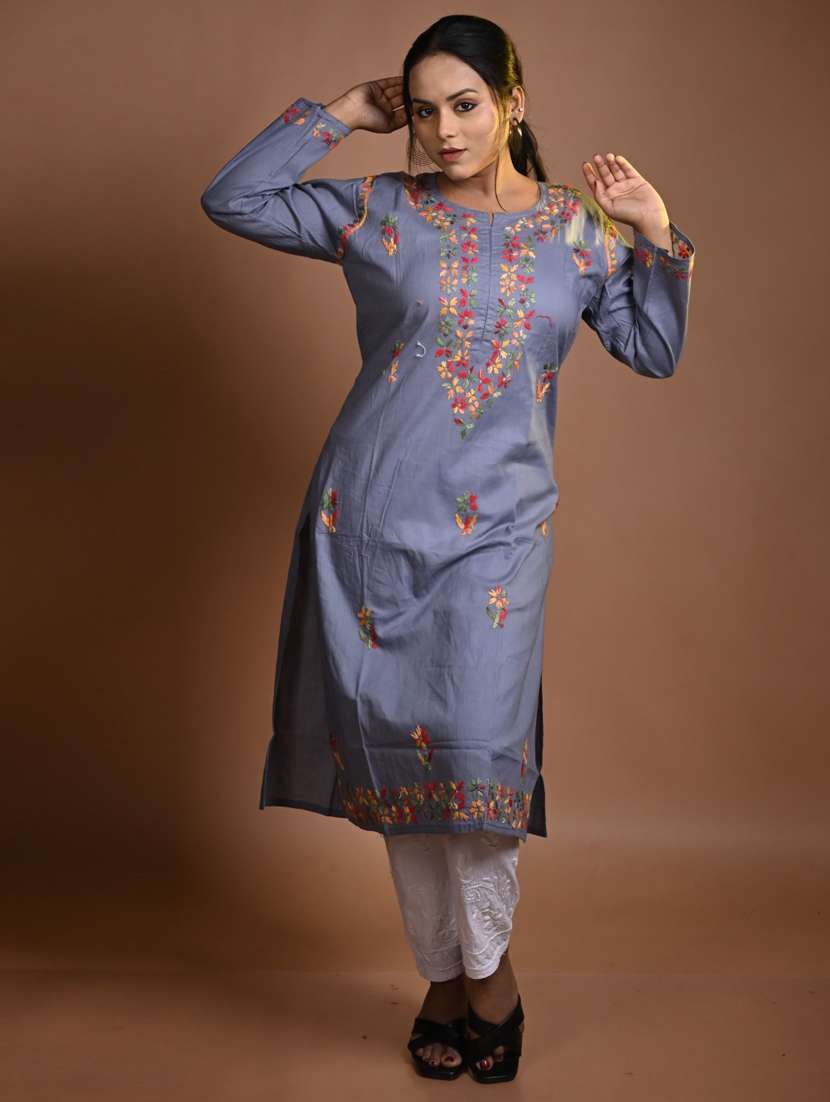 women solid with work long sleeve kurta pant set - 22268892 -  Standard Image - 1