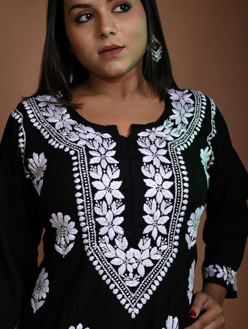 women solid with work notch neck kurta palazzo set - 22268918 -  Standard Image - 4