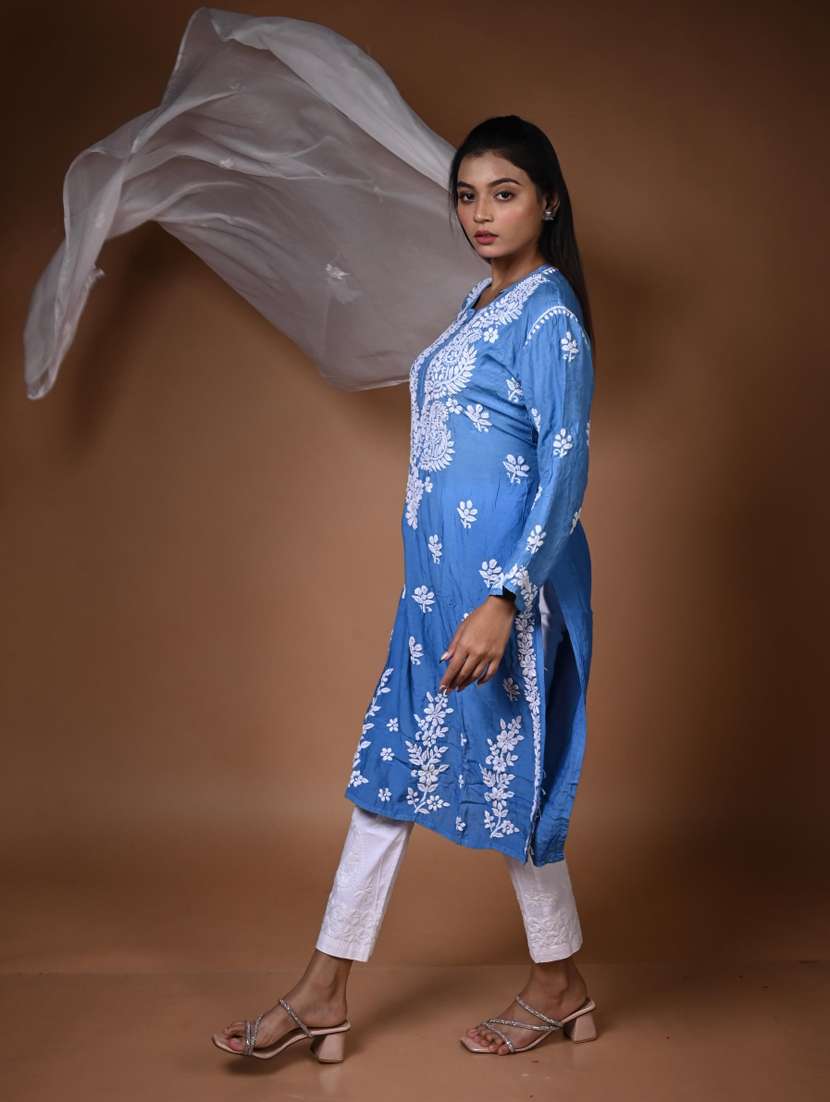 women solid with work long sleeve kurta pant with dupatta set - 22268928 -  Standard Image - 1