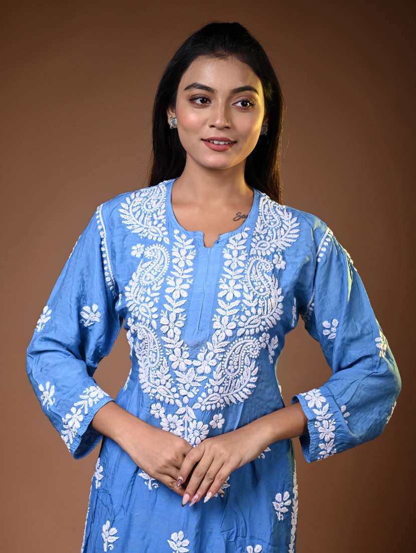 women solid with work long sleeve kurta pant with dupatta set - 22268928 -  Standard Image - 4