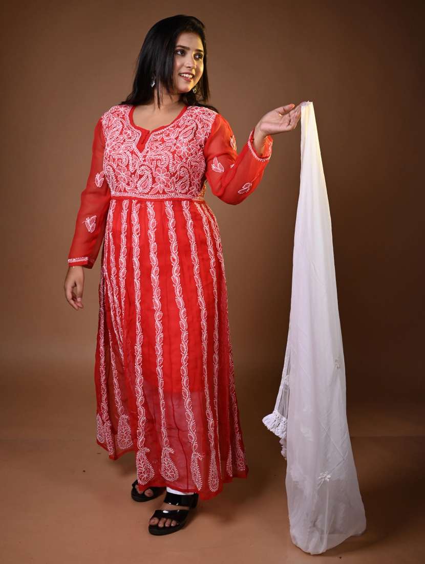 women solid with work long sleeve kurta pant with dupatta set - 22268929 -  Standard Image - 1