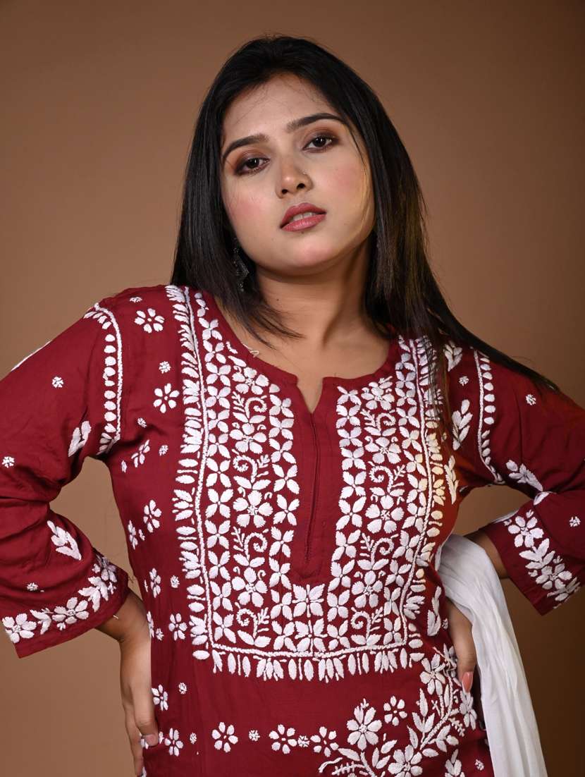 women chikankari long sleeve kurta pant with dupatta set - 22268936 -  Standard Image - 4