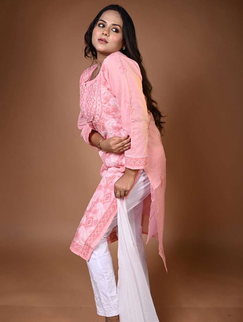women solid with work long sleeve kurta pant with dupatta set - 22268942 -  Standard Image - 1