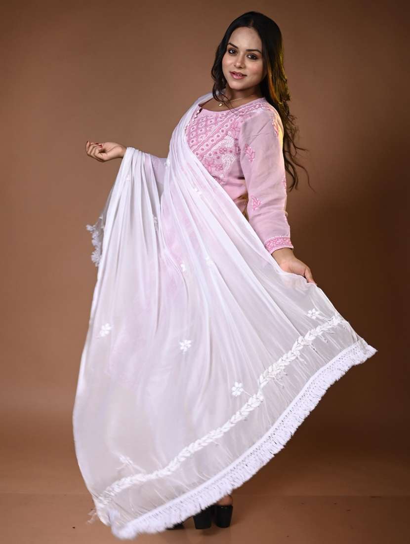 women solid with work long sleeve kurta pant with dupatta set - 22268943 -  Standard Image - 1