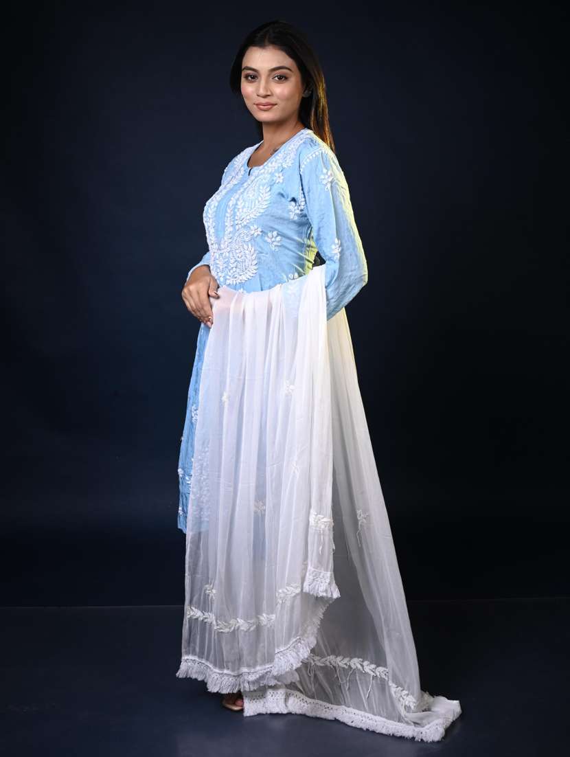 women solid with work long sleeve kurta pant with dupatta set - 22268957 -  Standard Image - 1