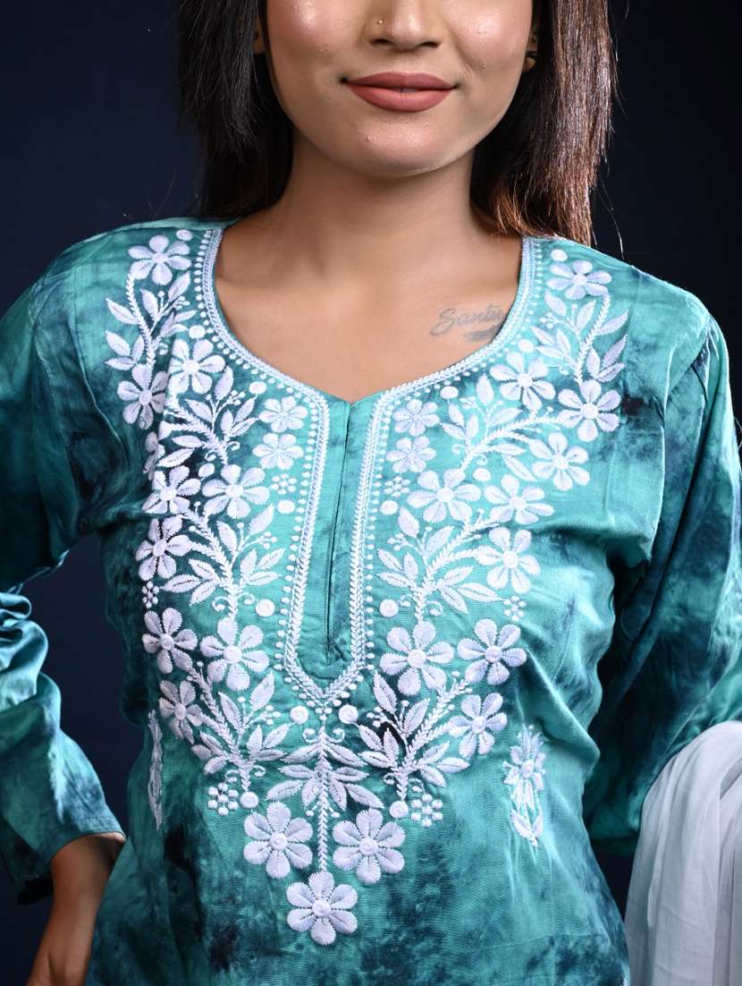 women chikankari long sleeve kurta pant with dupatta set - 22268966 -  Standard Image - 4