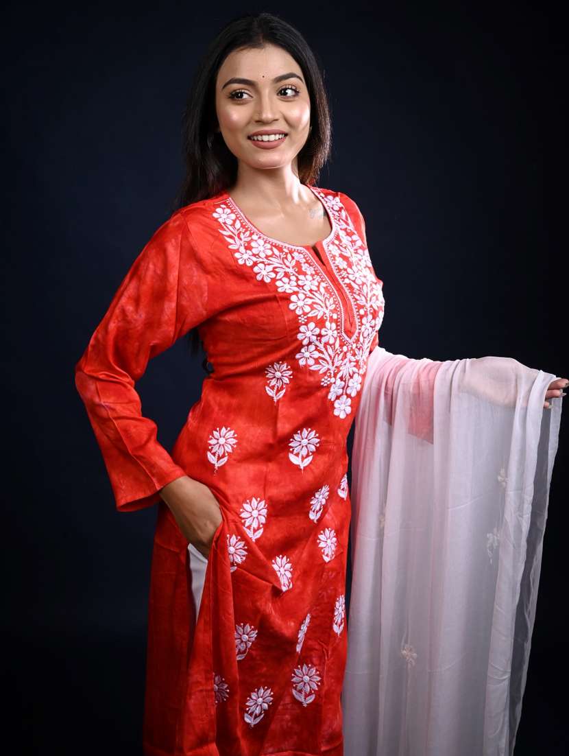 women chikankari long sleeve kurta pant with dupatta set - 22268968 -  Standard Image - 1