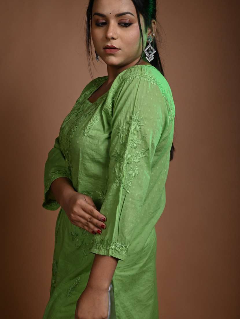 women solid with work three quarter sleeve kurta pant with dupatta set - 22269002 -  Standard Image - 1