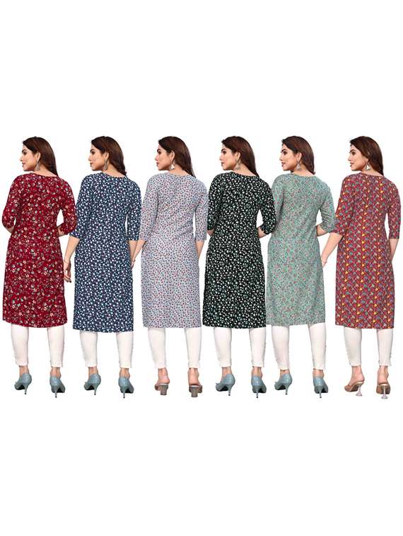 women pack of 6 printed straight kurta - 22269007 -  Standard Image - 6