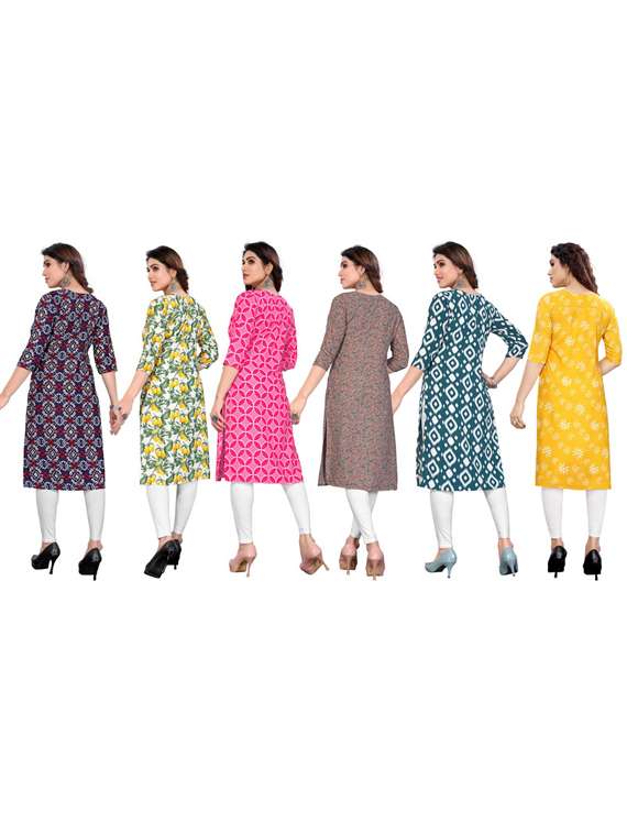 women pack of 6 printed straight kurta - 22269013 -  Standard Image - 6