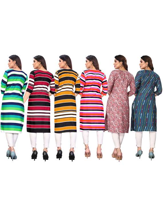 women pack of 6 printed straight kurta - 22269021 -  Standard Image - 6