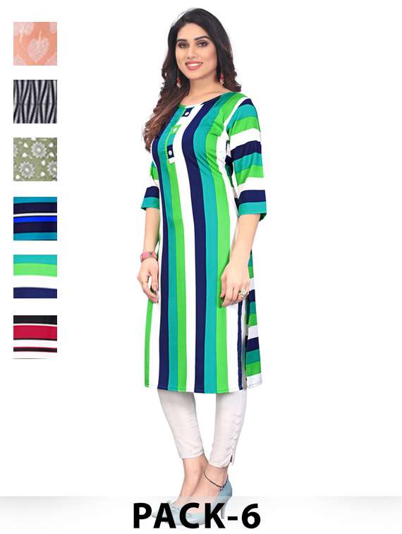 women pack of 6 printed straight kurta
