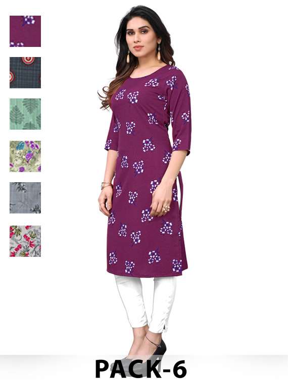 women pack of 6 printed straight kurta