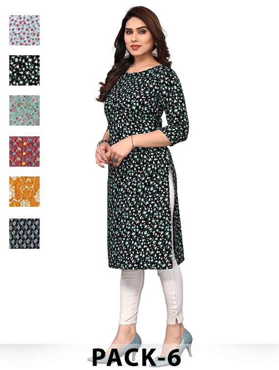 women pack of 6 printed straight kurta