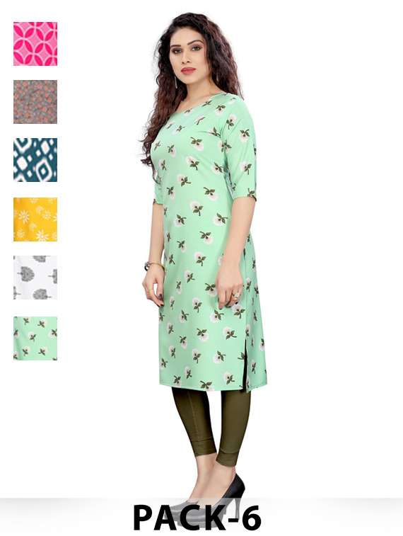 women pack of 6 printed straight kurta